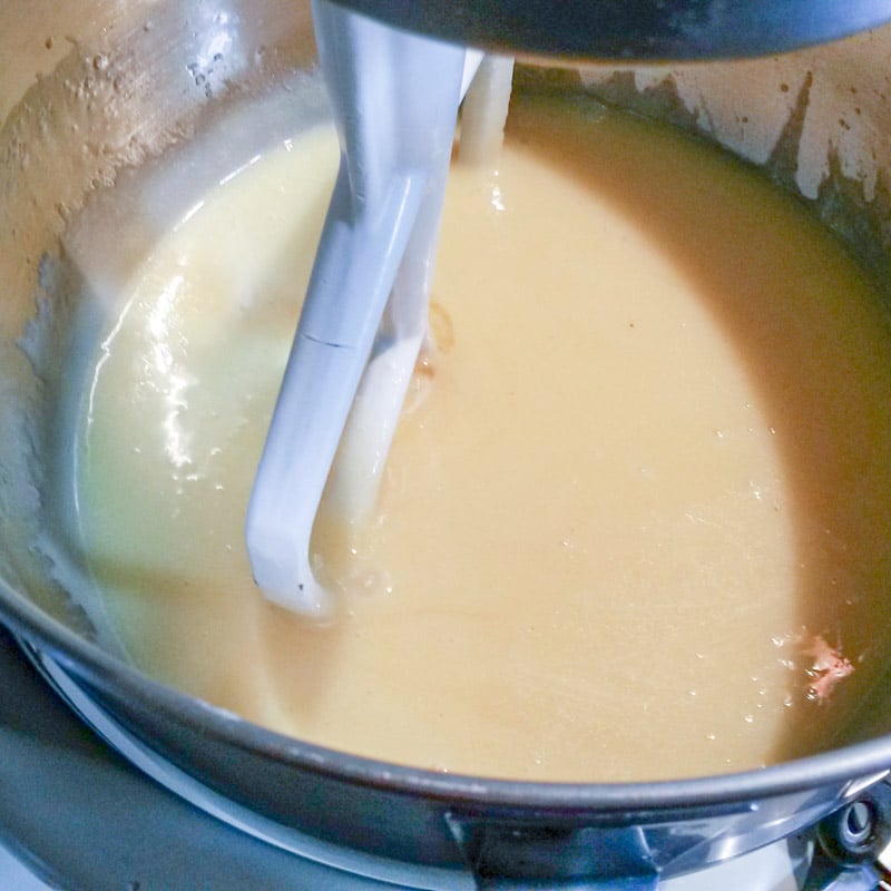Add the sugar and mix until it looks light and fluffy.