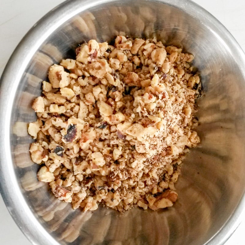 Chopped nuts in a bowl.