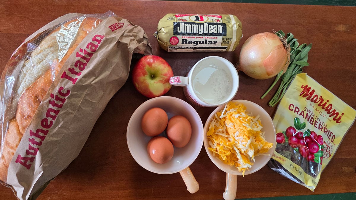 Ingredients for sausage breakfast casserole. See details in the recipe below.